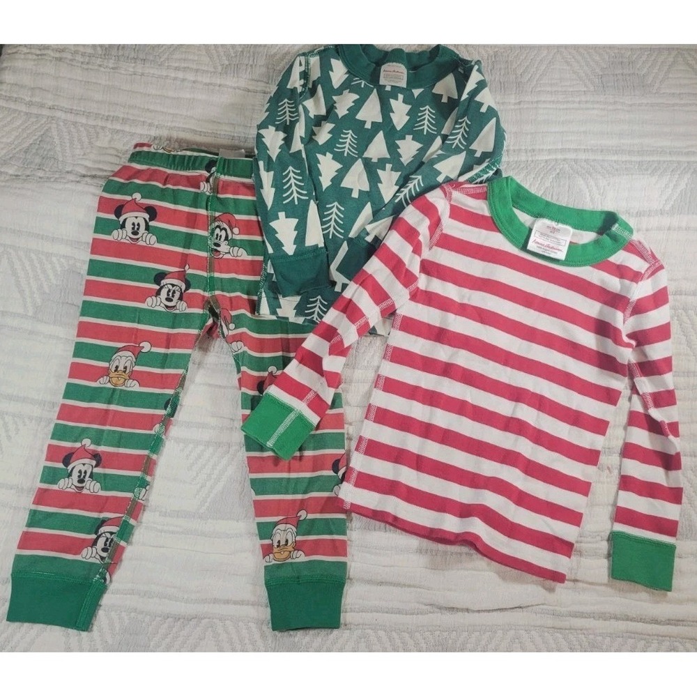 Hanna Andersson‎ PJ Lot 3T / 90cm Holiday Trees Mickey Stripes Play Condition